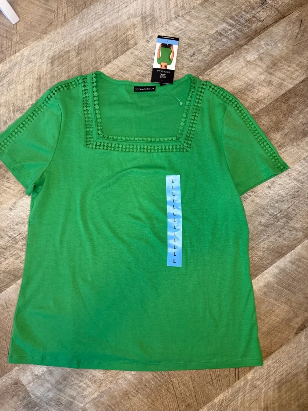 Kelly Green Square-Neck Open Pattern Crochet Look Trim Women's Top